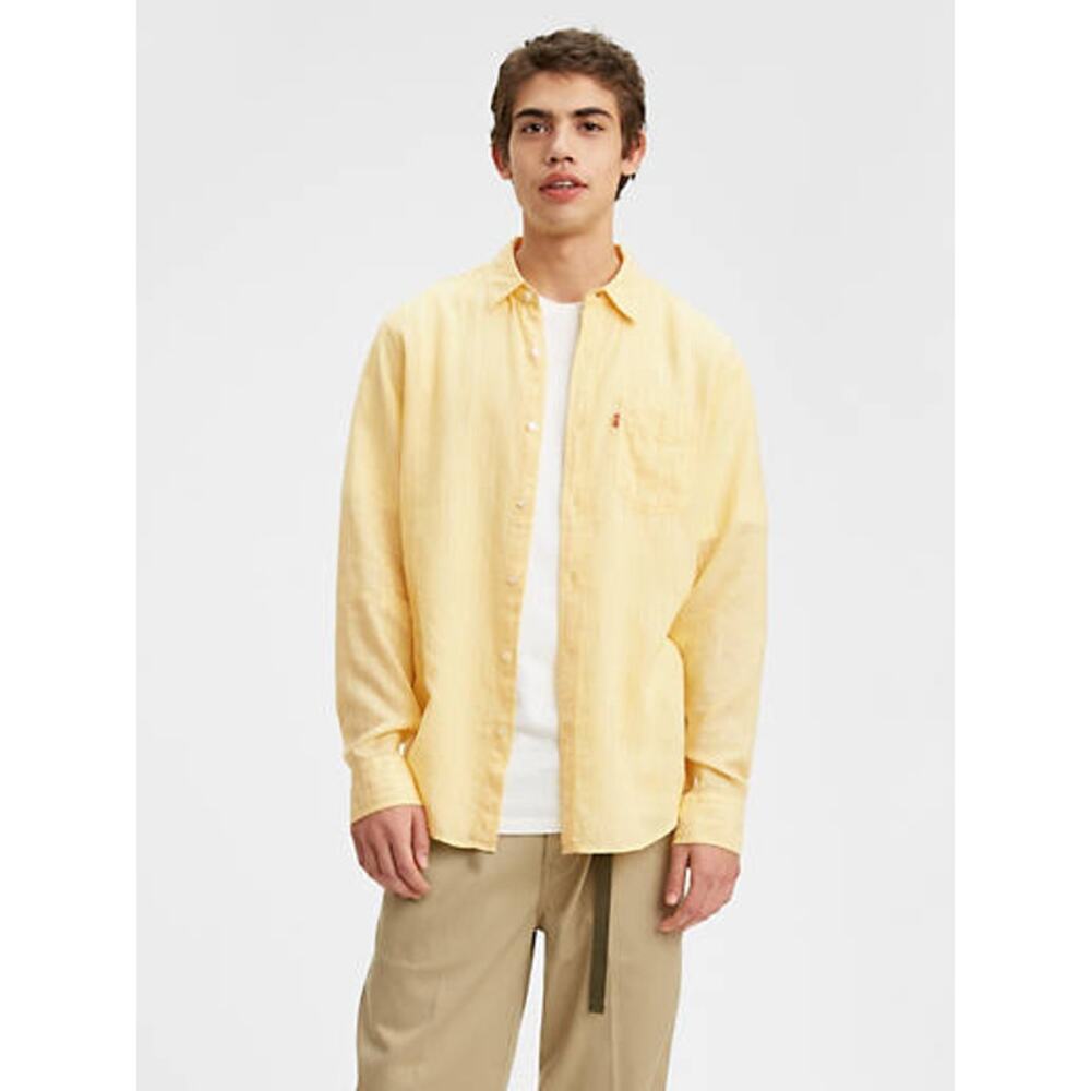 Levis Sunset Mimosa Yellow Linen Blend Button Up Shirt Mens Large 85746-0008